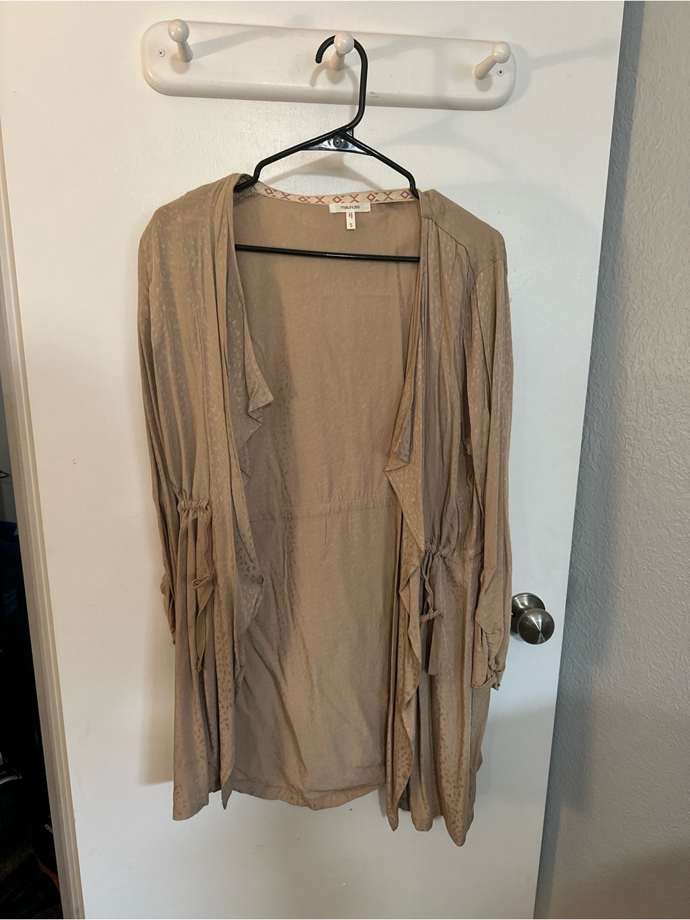 Maurices Light Taupe Open-Front Draped Cardigan